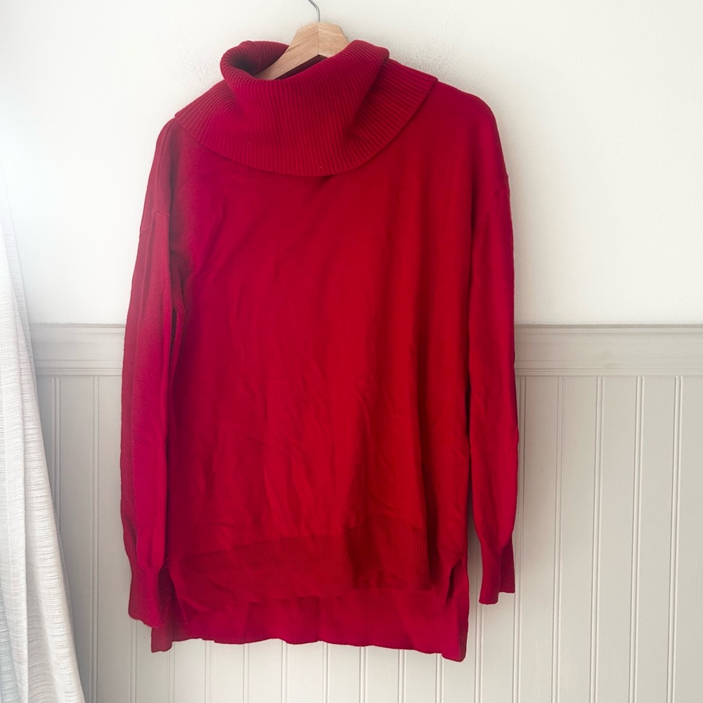 LOFT Red Turtleneck chunky Knit Sweater size medium